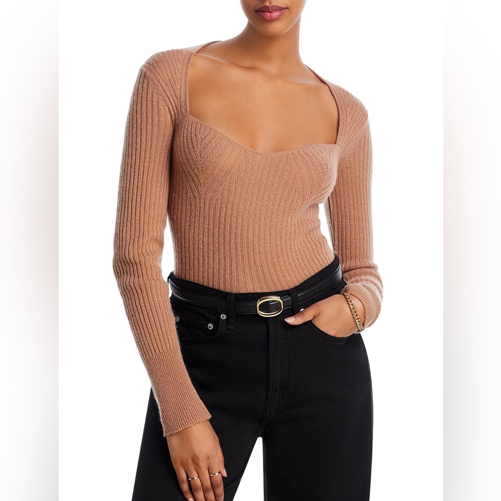 Aqua Sweetheart Knit long Sleeve Camel 100% Cashmere XL sweater NWT